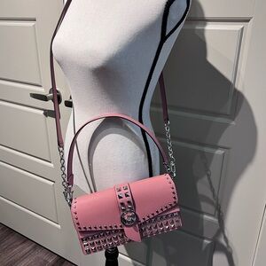 Michael Kors Medium Royal Pink Crossbody Bag with Silver Studs